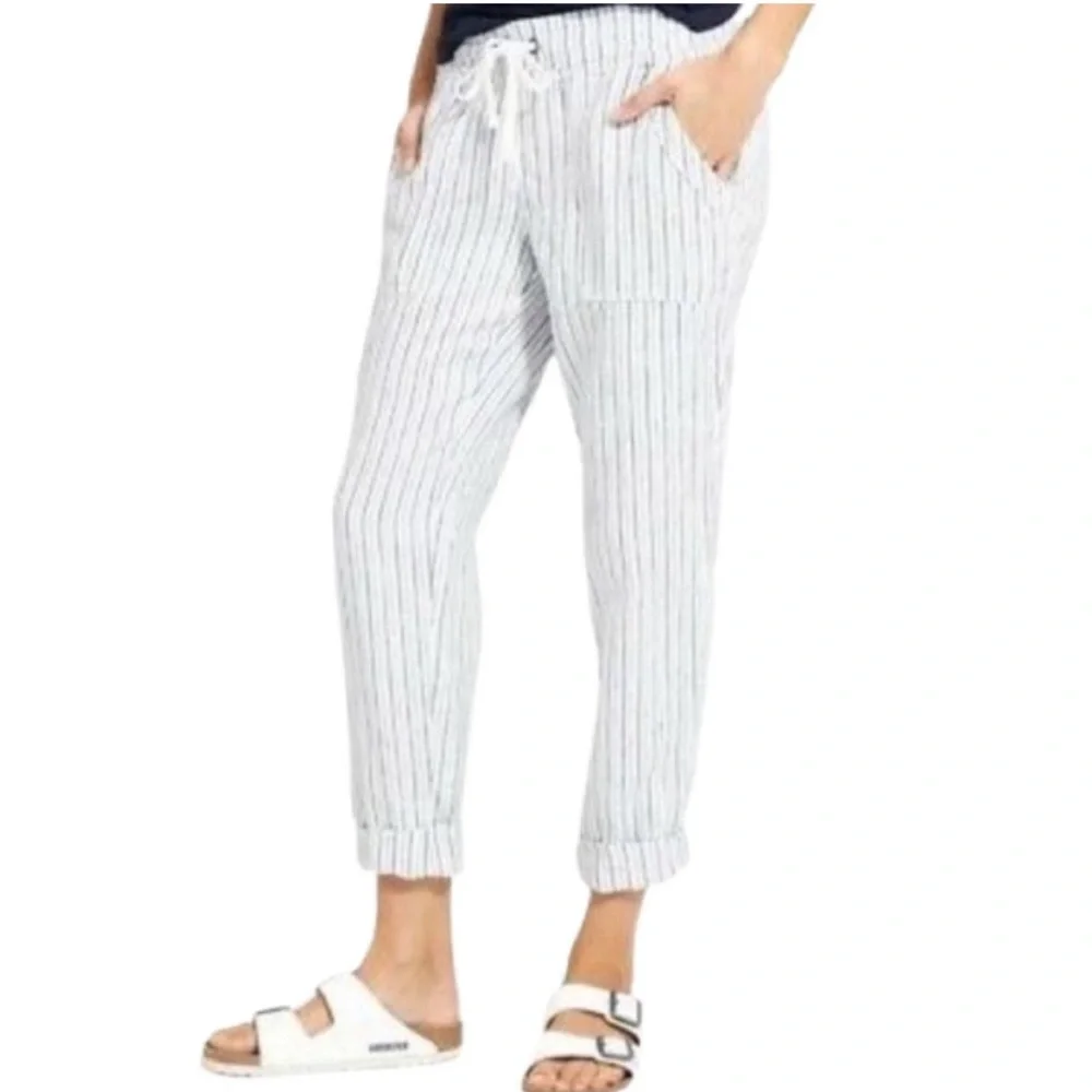 Athleta Bali Linen Striped Cuffed Ankle Pants Size 8T - Picture 1 of 8